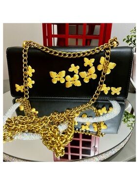 Black Evening Bag with Raised Gold Butterflies! Great Size Handmade!